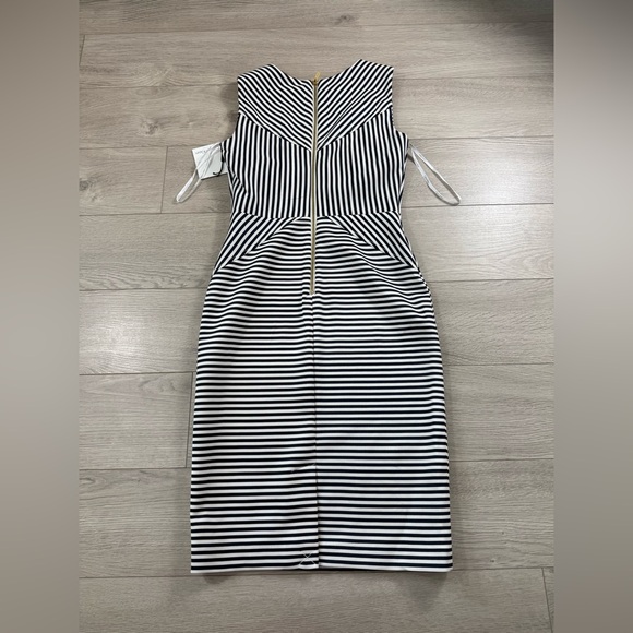 Calvin Klein Striped Navy and White Sleeveless Midi Career Office Dress - Picture 3 of 11